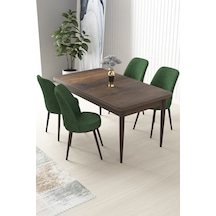 Canisa Nil Serisi 70x110 Sabit Barok Ahşap Desen Masa Takımı Ve 4 Haki Yeşili Sandalye Masa Barok Ahşap Desen Sandalyeler Haki Yeşil