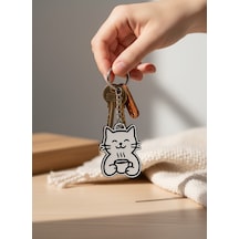 Kahve İçen Kedi Figürlü Anahtarlık