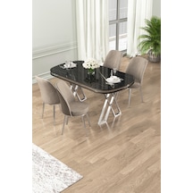 Canisa Lai Serisi 90x168 Lak Panel Sonata Masa Ve 4 Cappucino Sandalye Krom Kaplama Ayak Sonata Masa Cappucino Sandalye Ayaklar Krom