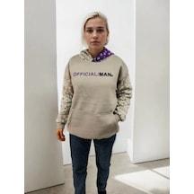 Kadın Baskılı Kapüşonlu Sweatshirt - Gri Çok Renkli
