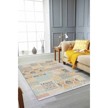 Sarı Patchwork Dokuma Pamuk Taban Kaymaz Kilim Klm054n11