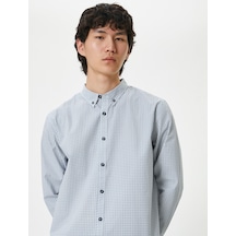 Koton Basic Gömlek Klasik Yaka Düğmeli Uzun Kollu Regular Fit Lacivert Desenli 4sam60083hw Lacivert Desenli