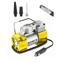 Schatz 12v 150 Psi Işıklı Bakır Sargılı Çakmaklık Girişli Mini Hava Kompresörü 35l Sarı
