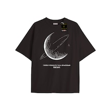 Flood Of Style Siyah Oversize T-shirt Keşke Bir Uzay Gemis İle Uçabilsem Özel Tasarım