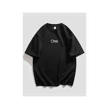 Medinenur One Yazı Baskılı Basic T-shirt Siyah
