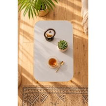 Odera Gold Beyaz Orta Sehpa 90x50 Cm Gold Metal Ayaklı Dikdörtgen Modern Klasik Salon Sehpası Diğer
