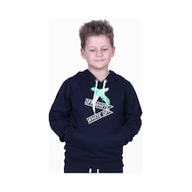 X Baskılı Kanguru Cepli Kapüşonlu Erkek Çocuk Lacivert Sweatshirt Lacivert