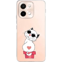 Vivo Y28 İle Uyumlu Coolcat Baskılı Tasarım Kamera Korumalı Şeffaf Silikon Kılıf Şeffaf
