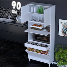 Modilayn Ece Çok Amaçlı Mutfak Dolabı Fırın Bölmeli, Çekmeceli, Kapaklı Ve Sepetli 90 Cm Beyaz
