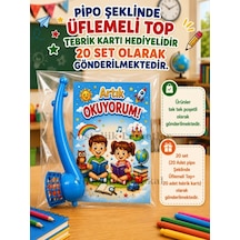 20 Set Yeni Okumayı Öğrenen Öğrencilere Hediye Artık Okuyorum Yazılı 1. Sınıf Hatırası Pipo Şeklinde Üflemeli Top Tebrik Kartı Hediyeli