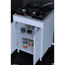 Lenaw 60x85x56 Cm Set Üstü Ocak Uyumlu Çift Kapaklı Raflı Mutfak Dolabı Çok Amaçlı Dolap Beyaz