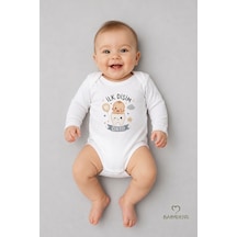 Babyden's İlk Dişim Çıktı Baskılı Uzun Kol Bebek Body %100 Pamuk Unisex Diş Buğdayı Konsept Çıtçıtlı Zıbın Beyaz
