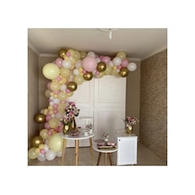 Krom Gold Makaron Sarı Pembe Ve Beyaz Balon Zinciri 100 Adet Mix
