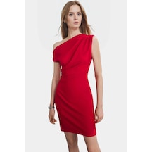 Ersefa Yazlık Mini Elbise Bodycon Kalıp Tek Kol Dokuma Kumaş Seçkin Malz Kırmızı