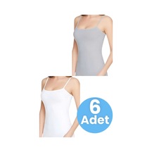 Tezzgelsin Kadın Pamuklu İp Askılı 6'lı Atlet Beyaz - Gri