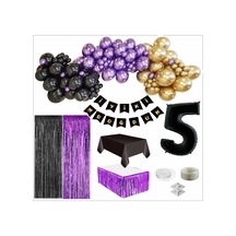 5 Yaş Siyah, Gold, Mor Balon, Siyah-gold Doğum Günü Seti