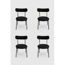 4 Adet Puffy Kumaş Siyah Renk Teddy Sandalye Mutfak Sandalyesi Salon Sandalyesi Balkon Sandalyesi Siyah