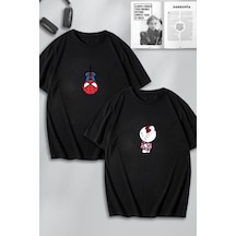 Unisex Kadın Erkek Hello Kitty Spiderman Baskılı Sevgili Çift Kombini Tasarım Oversize Tshirt 2'li Siyah Mck0102 Siyah