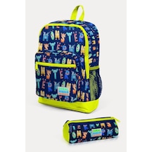 Coral High Kids Lacivert Neon Sarı Monster Desenli 2'li Okul Çanta Seti - Erkek Çocuk