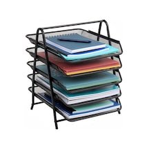 5 Li Metal Evrak Rafı Siyah 1 Paket Masaüstü A4 Dosya Düzenleyici Kağıt Tepsisi Metal Çelik Fileli Beş Katlı Hareketli