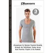 Marivento Premium İç Giyim Yazlık Pratik Erkek Gri Bisiklet Yaka Kısa Kol Fanila Tişört 3'lü Paket