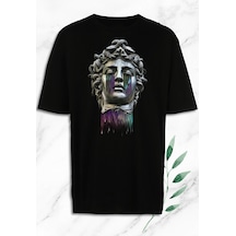 Flood Of Style Unisex Oversize Mitoloji Medusa Heykel Baskılı Siyah Tişört
