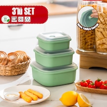 Porsima 5316 Kilitli Sızdırmaz Kapaklı Hava Tahliye Contalı Çok Amaçlı 3lü Kare Erzak Yiyecek Saklama Kabı Seti Yeşil - 500-900-1500ml Yeşil