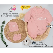 Gros Shop %100 Pamuk Organik 4 Katlı Müslin Kumaş 3'lü Hastane Çıkış Seti Kişiye Özgü İsimli Nakış Desenli Çok Renkli