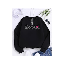 Herkesemoda Love Yazı Detaylı Bisiklet Yaka İçi Polarlı Sweatshirt Siyah