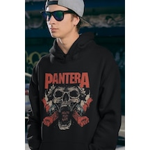 Sevbano Pantera Baskılı Unisex Oversize Mouth For War Rock Metal Hoodie Siyah