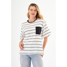 Alexandergardı Cep Detaylı Çizgili T-shirt Beyaz