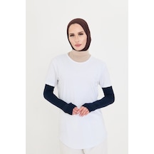 Hürrem Bone Lacivert Tesettür Parmak Geçmeli Kolluk Viskon Düz 1024 02 Lacivert