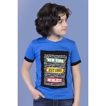 Toontoy Kids Toontoy Erkek Çocuk Baskılı Bisiklet Yaka Kısa Kollu Tişört - Tk12929 Saks