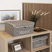 Bohe Çok Amaçlı Kapaklı Kutu Mini Raf Düzenleyici 30x30x23 Kahve