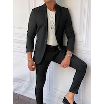 Modefendi Slimfit Kalıp Pamuk Likra Ceket Pantolon Takım Elbise Siyah