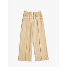 Koton Basic Bol Paça Pantolon Cepli Çift Bel Detaylı Bej 4skg40213ak Ekru