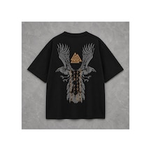 Yolo Street Viking Kartal Baskılı Oversize Siyah Tişört Unisex Sokak Tarzı %100 Pamuk 1siyah