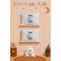 İsme Özel Erkek Bebek Hediyesi 2 Adet 35x45 %100 Pamuk Yastık Kılıfı Ve Ham Bez Bebek Kıyafet Kesesi 1071y2k3x