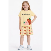Name Baby & Kids Kız Çocuk Şortlu Yazlık Pijama Takımı - Çilek Nbk-6154 Sarı