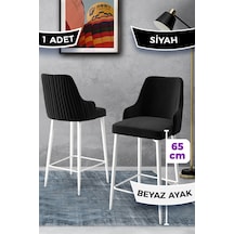 Canisa Tera Serisi 1 Adet 65 Cm Siyah Ada Mutfak Bar Sandalyesi Babyface Kumaş Beyaz Metal Ayaklı Sandalye Siyah Ayaklar Beyaz