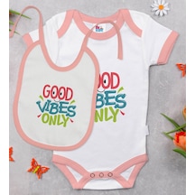 Bk Kids Good Vibes Only Tasarımlı Pembe Bebek Body Zıbın Ve Mama Çok Renkli