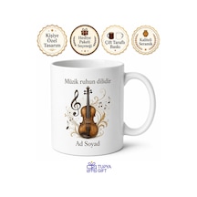 Keman Temalı Baskılı Kupa Bardak Müzisyen Hediye Porselen Mug Beyaz / Çok Renkli