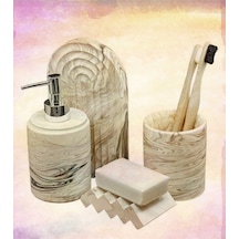 Marble Bej Serisi Banyo Seti,sıvı Sabunluk Diş Fırçalığı Beton Aksesuar Takımı... Gri