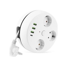 Akıllı 3 Lü Priz 2 Usb 1 Type-c Hızlı Şarj Girişli 2500w 10a Güç Kapasiteli Termal Ve Çocuk Korumalı Güvenli 0