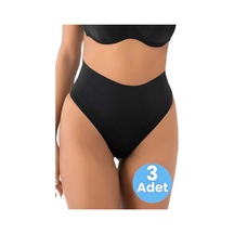 Uniquetrenders Kadın Dikişsiz Alt Karın Toparlayıcı String Külot Korse 3'lü Set Siyah