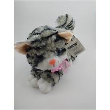 Peluş Yatan Gri Desenli Kedi Sesli 25 Cm--Skradapelus30
