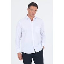 İmza Uzun Kol Kareli Desen Armürlü Sert Yaka Cepli Pamuklu Classic Comfort Fit Gömlek 1004250186 Beyaz