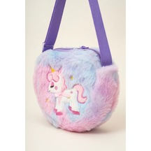 Mollycrush Kız Çocuk Mor Unicorn Nakışlı Peluş Omuz Çantası Ayarlanabilir Askılı Şirin Model Mor