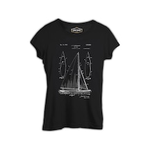 Yat Kulübü - Sail Boat Siyah Kadın Tshirt 001