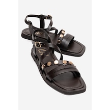 Luvishoes Poole Kahverengi Hakiki Deri Çok Bantlı Kadın Sandalet